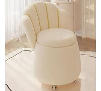 Elegante silla de tocador blanca con taburete acolchado suave con respaldo, elegante asiento de maquillaje de terciopelo para mujer, diseño de Whee para un fácil movimiento.