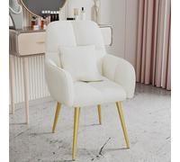 Elegante silla de tocador de terciopelo con respaldo, silla de maquillaje tapizada para dormitorio y sala de estar, silla de patas doradas con almohada, elegante silla de recepción en color blanco