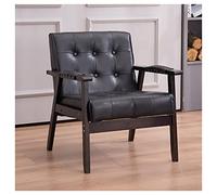 Elegante sillón tapizado de cuero moderno de mediados de siglo para sala de estar, comedor o dormitorio, diseño con botones, color negro, cómodo asiento con reposabrazos.