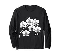 Elegante Silueta de Flor de orquídea Blanca en Formas Negras Mania Manga Larga