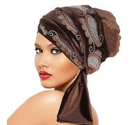 Elegante sombrero cruzado para la frente con patrón de diamantes de imitación brillantes para un uso cómodo, turbante de moda para mujer, pañuelo para la cabeza brillante, marrón, Talla única