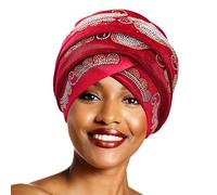 Elegante sombrero cruzado para la frente con patrón de diamantes de imitación brillantes para un uso cómodo, turbante de moda para mujer, pañuelo para la cabeza brillante, rosso, Talla única