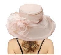 Elegante sombrero de encaje para mujer, de ala ancha, con detalle de tocado, protección UV, transpirable, para bodas de verano, fiestas en el jardín, iglesia y eventos reales, rosa, Talla única