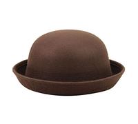 Elegante sombrero sólido para adultos, ala enrollable, sombrero de bolos de Panamá, sombrero de cubo para hombre y mujer, sombreros redondos de lana clásica, gorra divertida, café, Talla única