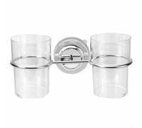 Elegante Soporte de Doble Taza para Cepillo de Dientes y Pasta de Dientes, Soporte de Cepillo de Dientes sin Taladrar, Soporte de Vidrio para Lavabo con Diseño Cromado (Acero Inoxidable)