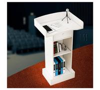 Elegante soporte de madera blanca para podio portátil para conferencias de iglesia y aula, elegante escritorio de recepción para eventos y presentaciones en público
