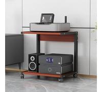 Elegante soporte de madera para impresora de 2 niveles con ruedas, consola multimedia AV moderna y estante estéreo, centro de entretenimiento que ahorra espacio con torre de almacenamiento de audio