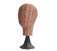 Elegante soporte de ratán para sombreros y pelucas con una base negra fuerte, fácil de desmontar