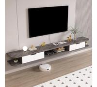 Elegante soporte de TV de pared con almacenamiento, madera maciza y tablero ecológico, mesa grande y múltiples compartimentos, perfecto para sala de estar y dormitorio (blanco, 140 x 22 x 18 cm)