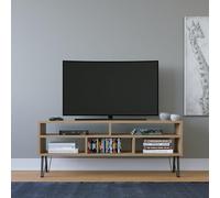 Elegante soporte para TV de roble de 120 cm de ancho, 25 cm de profundidad, 46,6 cm de alto | 100 % melamina revestida de partículas, 18 mm de grosor, montaje en pared con múltiples estantes
