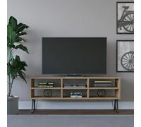 Elegante soporte para TV de roble de 120 cm de ancho, 25 cm de profundidad, 46,6 cm de alto | 100 % melamina revestida de partículas, 18 mm de grosor, montaje en pared con múltiples estantes