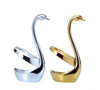 Elegante soporte para utensilios de acero inoxidable con diseño de cisne con cuchara base para juego de vajilla y almacenamiento de artículos pequeños de bar o cocina (dorado)