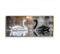 Elegante Swan Canvas Wall Art Stampe Animali in Bianco e Nero Romantiche Immagini Della Fauna Selvatica Pittura Murale Per Soggiorno Home Decor 30x76cm Con Cornice In Oro
