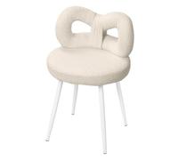 Elegante taburete de tocador con respaldo de lazo, silla de maquillaje resistente de 330 libras, asiento acolchado de lana de cordero suave y patas antideslizantes, taburete pequeño para dormitorio