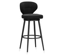 Elegante taburete giratorio de terciopelo con respaldo, altura del asiento de 75 cm, patas de metal negro resistentes, perfecto para cocinas, bares, cafeterías y decoración del hogar. Cómodo y