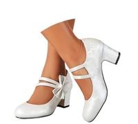 Elegante tacón clásico con puntera redonda y estampado floral en relieve para atuendos casuales, Blanco, 42 EU