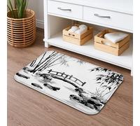 Elegante tapete de baño de paisaje blanco y negro, antideslizante, estilo pintura de tinta china, accesorio de decoración del hogar para todas las estaciones, material absorbente y de secado rápido
