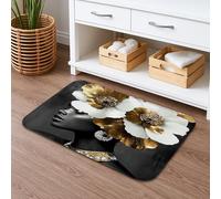 Elegante tapete de baño floral de secado rápido, diseño artístico de flores blancas y negras, alfombra de ducha antideslizante decorativa de primavera, tapetes de baño de espuma viscoelástica