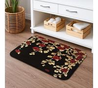 Elegante tapete de baño floral de secado rápido, diseño vintage de rosas rojas y hojas, absorbente, antideslizante, tapete de ducha decorativo de franela lavable para baño, inodoro, baño, 20 x 32