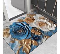 Elegante tapete de puerta con patrón floral con respaldo antideslizante para alfombra de entrada de terciopelo de cristal para entrada de casa azul 50 x 80 cm (80 x 120 cm floral-4)