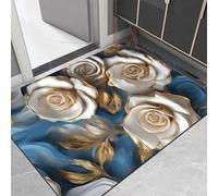 Elegante tapete de puerta con patrón floral con respaldo antideslizante para terciopelo de cristal, alfombra de entrada para la entrada del hogar, azul, 50 x 80 cm (60 x 90 cm, floral-3)