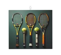 Elegante tapete de secado de platos de cocina, patrones personalizados únicos, material de poliéster, absorbente y antideslizante, perfecto para encimeras y fregaderos RacketTrioDisplay