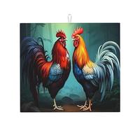 Elegante tapete de secado de platos de cocina, patrones personalizados únicos, material de poliéster, absorbente y antideslizante, perfecto para encimeras y fregaderos con gallos