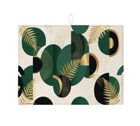 Elegante tapete de secado de platos verde para encimera de cocina, moderno diseño geométrico de helecho, escurridor de platos, elegante almohadilla de secado para protector de barra de café de 18 x 24
