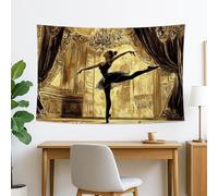 Elegante tapiz de bailarina de ballet, arte dorado y negro, decoración de estilo vintage para sala de estar, dormitorio, estudio de baile, 152 x 127 cm