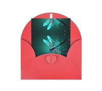 Elegante tarjeta de felicitación roja con sobre a juego, estampado de libélula de animal galaxia en blanco bendecida para cumpleaños, día de San Valentín, boda