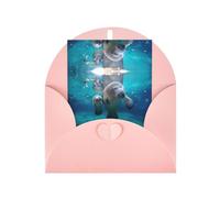 Elegante tarjeta de felicitación rosa - Impresión de manatíes de las Indias Occidentales en blanco, tarjeta de sellos dorados bendecidos para cumpleaños, boda, día de San Valentín