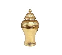 Elegante tarro de jengibre de cerámica blanca y dorada con tapa, jarrón de almacenamiento de porcelana para decoración del hogar, centros de mesa, sala de estar, tarro de templo (B, 16 x 30 cm)