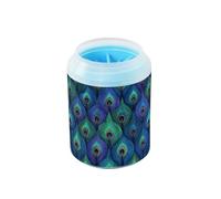 Elegante taza de lavado de patas reutilizable de plumas de pavo real con cepillo de masaje suave para mascotas, kit de limpieza para perros pequeños, medianos y grandes y gatos