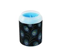 Elegante taza limpiadora de patas portátil de plumas de pavo real con cepillo de masaje suave, suministros de aseo para perros medianos a grandes