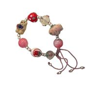 Elegante tejido con bonito oso marrón y fresa, accesorio único de cadena de muñeca para entusiastas de la moda para niñas, talla única, como se describe
