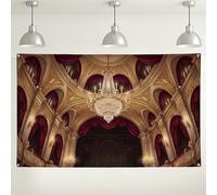Elegante telón de fondo clásico de teatro, gran lámpara de araña lujosa decoración roja y dorada, perfecto para bodas, fiestas y eventos de escenario, 71 x 43 pulgadas