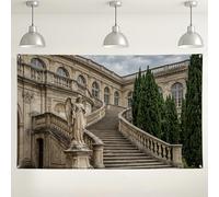 Elegante telón de fondo de arquitectura vintage, escalera de piedra clásica con vegetación, fondo de fotografía para interiores y exteriores, para eventos, decoraciones de fiesta de primavera/verano