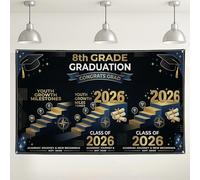 Elegante telón de fondo de celebración de graduación, decoración de hitos negros y dorados, fondo de fiesta de clase de 2026 para eventos en interiores y exteriores, suministros de ceremonia de
