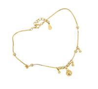 Elegante tobillera chapada en oro con cuentas de campanas para mujer, joyería de pie hecha a mano para el día de San Valentín, traje de playa, joyería de tobillo para mujer