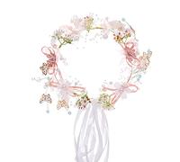 Elegante tocado de pelo de perlas de imitación con corona de flores para aro de cabeza