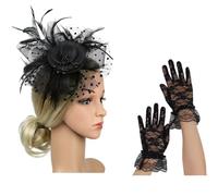 Elegante tocado de velo de encaje y guantes de encaje para la muñeca, decoración del cabello para bodas, fiestas de té vintage