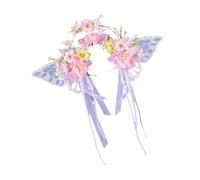 Elegante tocado floral de imitación con cintas fluidas para disfraces tradicionales de mujer y celebraciones de uso diario