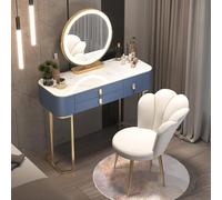 Elegante tocador con luz LED y Espejo, Taburete Acolchado y 3 cajones. Tocador Elegante para Dormitorio de niña. Diseño Funcional en Naranja (100 cm).