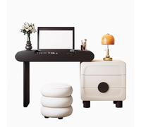 Elegante tocador de maquillaje blanco y negro con cajones, espejo plegable de madera, elegante tocador para dormitorio, 100 x 40 x 73 cm