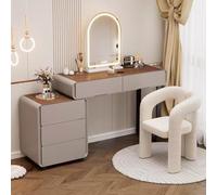 Elegante Tocador De Nogal Con Espejo Táctil Que Cambia De Color Y Tiene Atenuación. Escritorio De Tocador Con Estilo Para Mujeres Y Niñas, Completo Con Mesita De Noche Para La Decoración Del Dormitor
