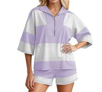 Elegante Traje Corto para Mujer para Uso Diario. Diseño de Cuello en V con Rayas atuendos Casuales de Verano. Fácil de cuidar. Versátil para Actividades de Ocio y Pantalón Correr Mujer