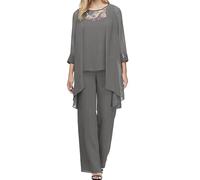 Elegante traje de 2 piezas para invitada de boda, formal, encaje de gasa, color sólido, suelto, cómodo, irregular, fiesta de noche, traje de madre de la novia, traje de dos piezas, 11-gris, XXL