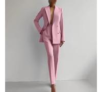Elegante traje de dos piezas para mujer con abrigo de manga larga para una transición sin esfuerzo día a noche (XL rosa)
