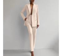 Elegante traje de dos piezas para mujer con abrigo de manga larga para una transición sin esfuerzo día a noche (albaricoque XL)