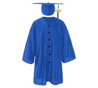 Elegante traje de graduación para niños de preescolar y primaria, cuello clásico, gorro con borla, color azul marino, con banda y detalles dorados, para ceremonia de fin de curso, talla única.